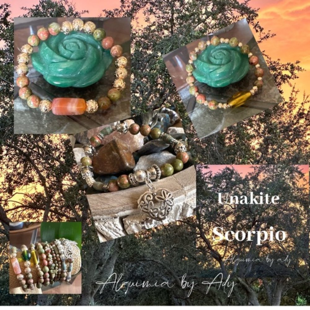 Dainty gold green Unakite studs statement gem earrings - Picture 5 of 7